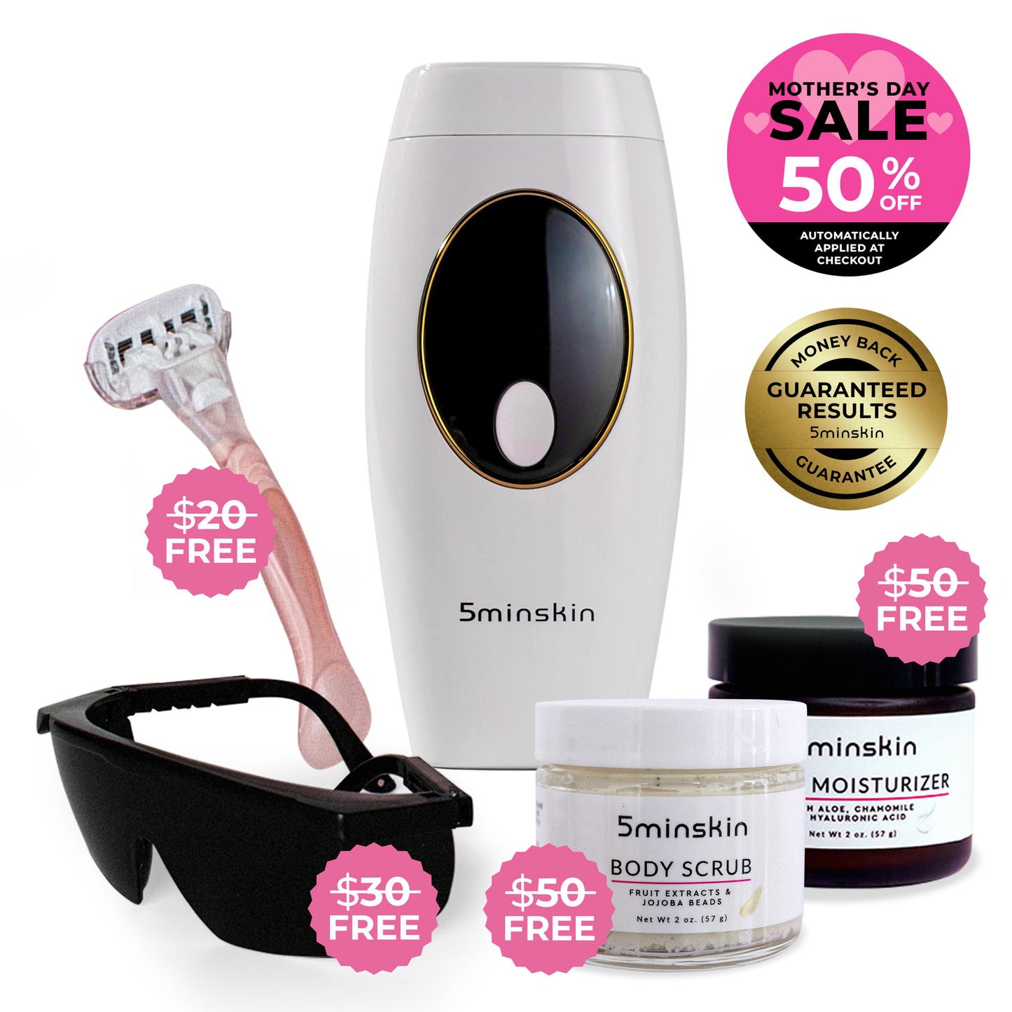 5MINSKIN AT-HOME LASER HAIR REMOVAL HANDSET - 50% OFF MOTHER'S DAY SALE + 4 FREE GIFTS (WORTH $150)